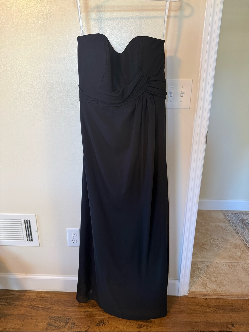 Jordan Strapless Black Evening Gown with Draped Waist